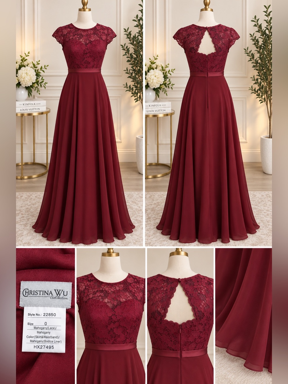 Christina Wu Mahogany Lace A‑Line Maxi Dress